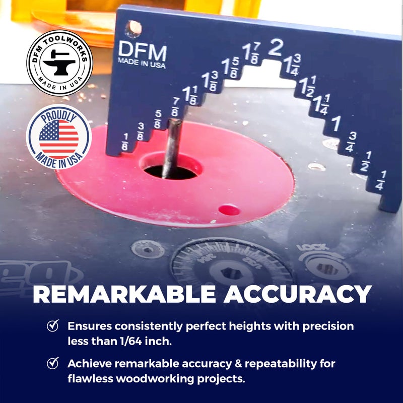 DFM Tool Works Saw Height Gauge - Precision Table Saw and Router Table Tool for Alignment and Calibration - 1/4" Wide Steps in 1/8" Increments & 1/4" Thick for Self Standing - Made in USA - Image 3